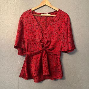 Bishop + Young Red Cheetah Print Size Medium Womens Blouse